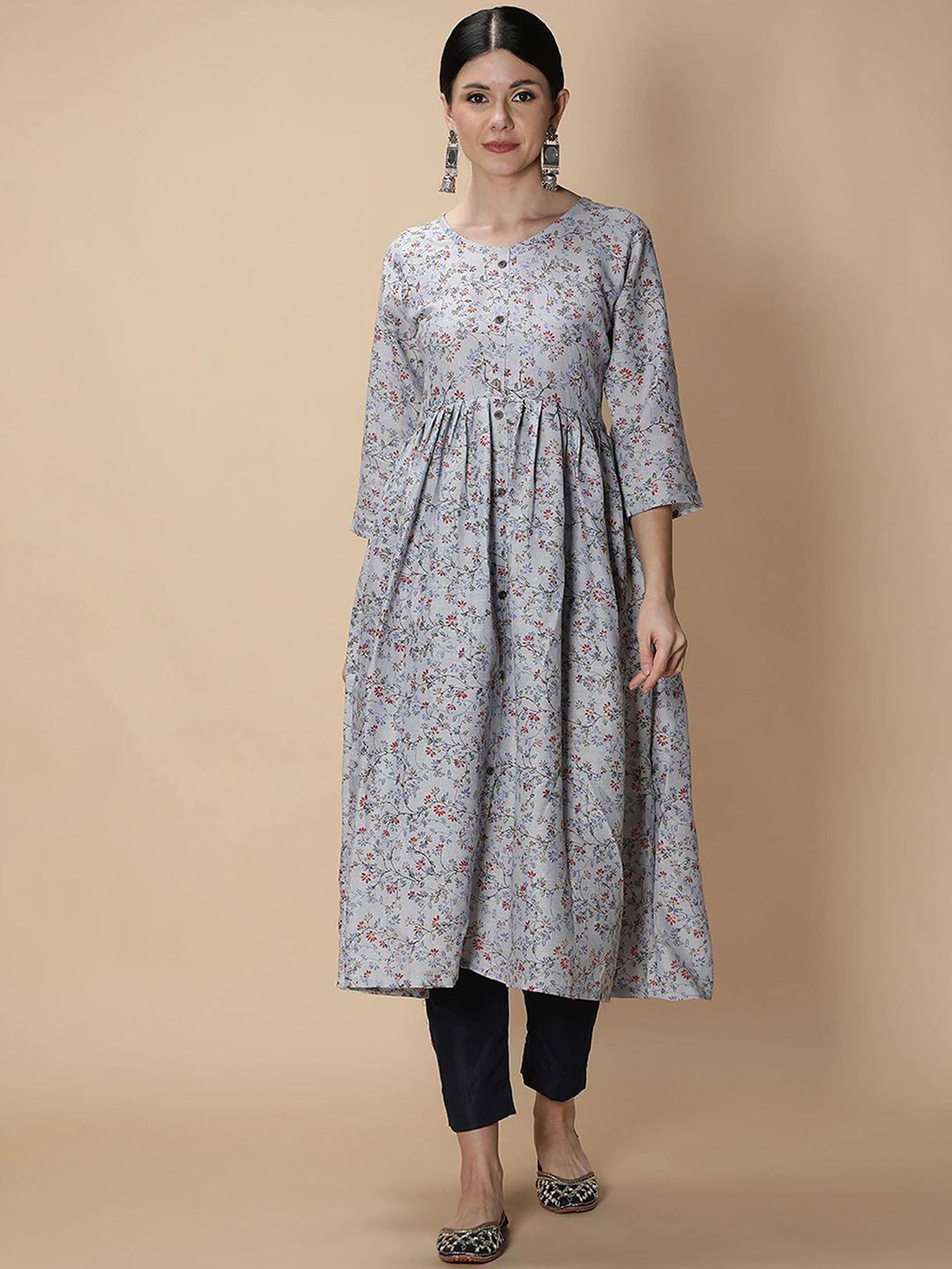 fabclub-women-blue-&-green-floral-printed-a-line-kurta-with-trousers