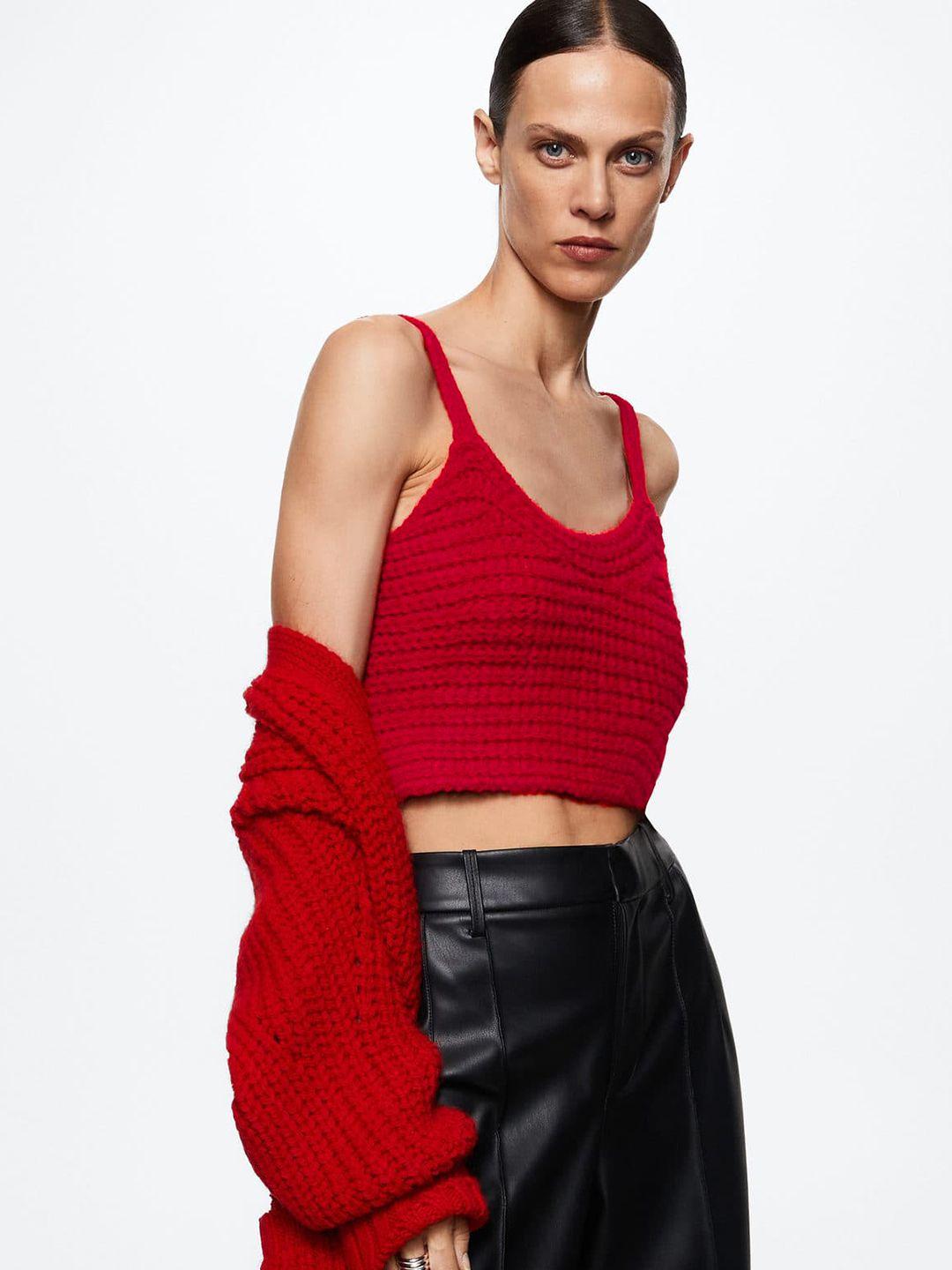 mango-red-self-design-shoulder-straps-sustainable-knitted-crop-top