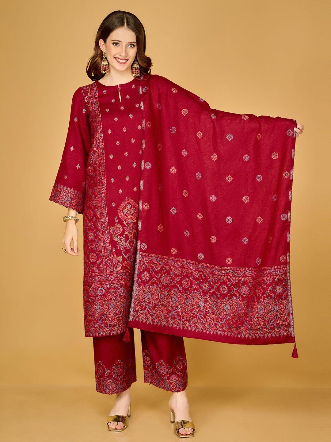 safaa-women-maroon-&-blue-woven-design-unstitched-dress-material