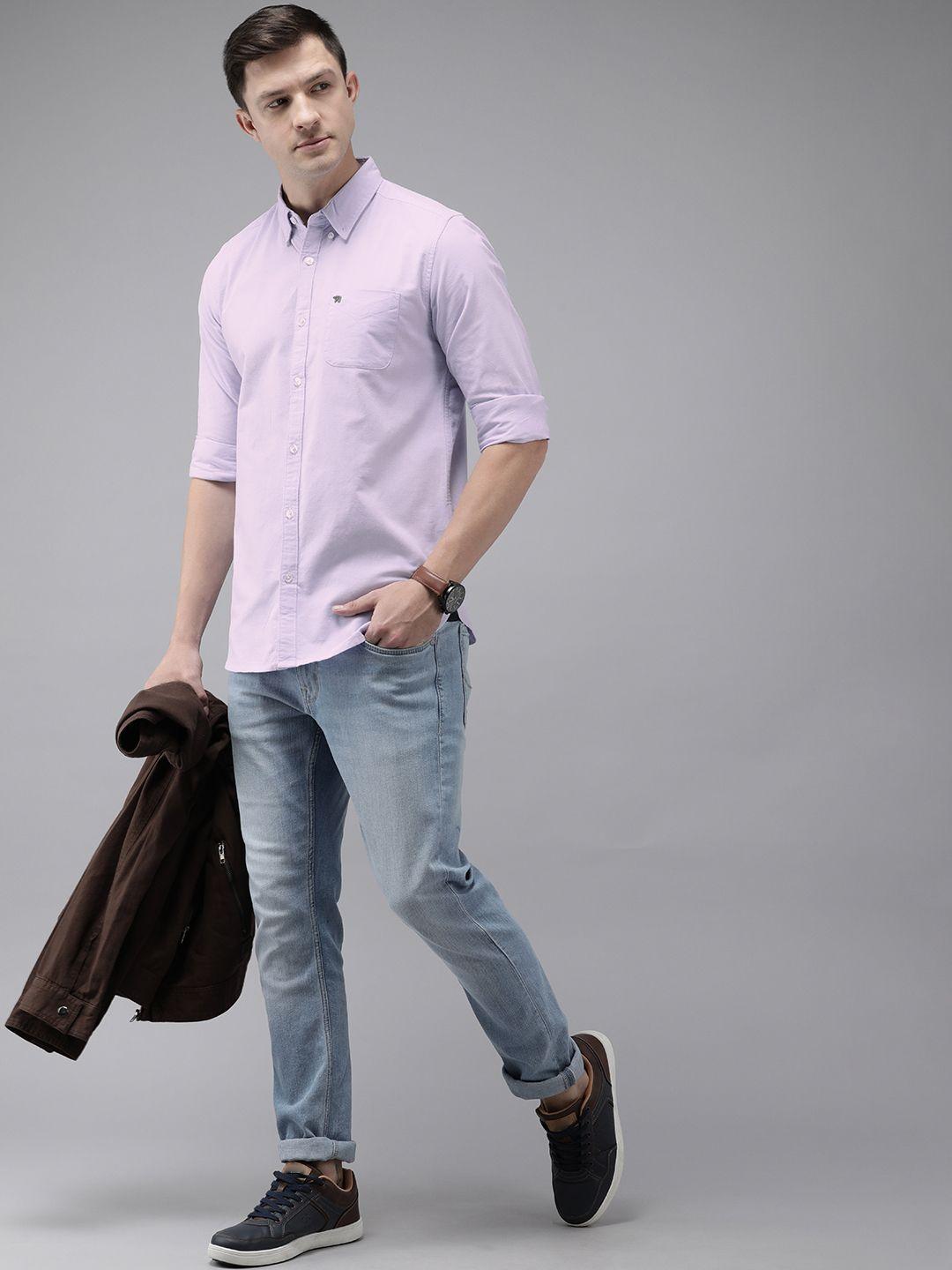 the-bear-house-men-lavender-pure-cotton-solid-slim-fit-casual-shirt