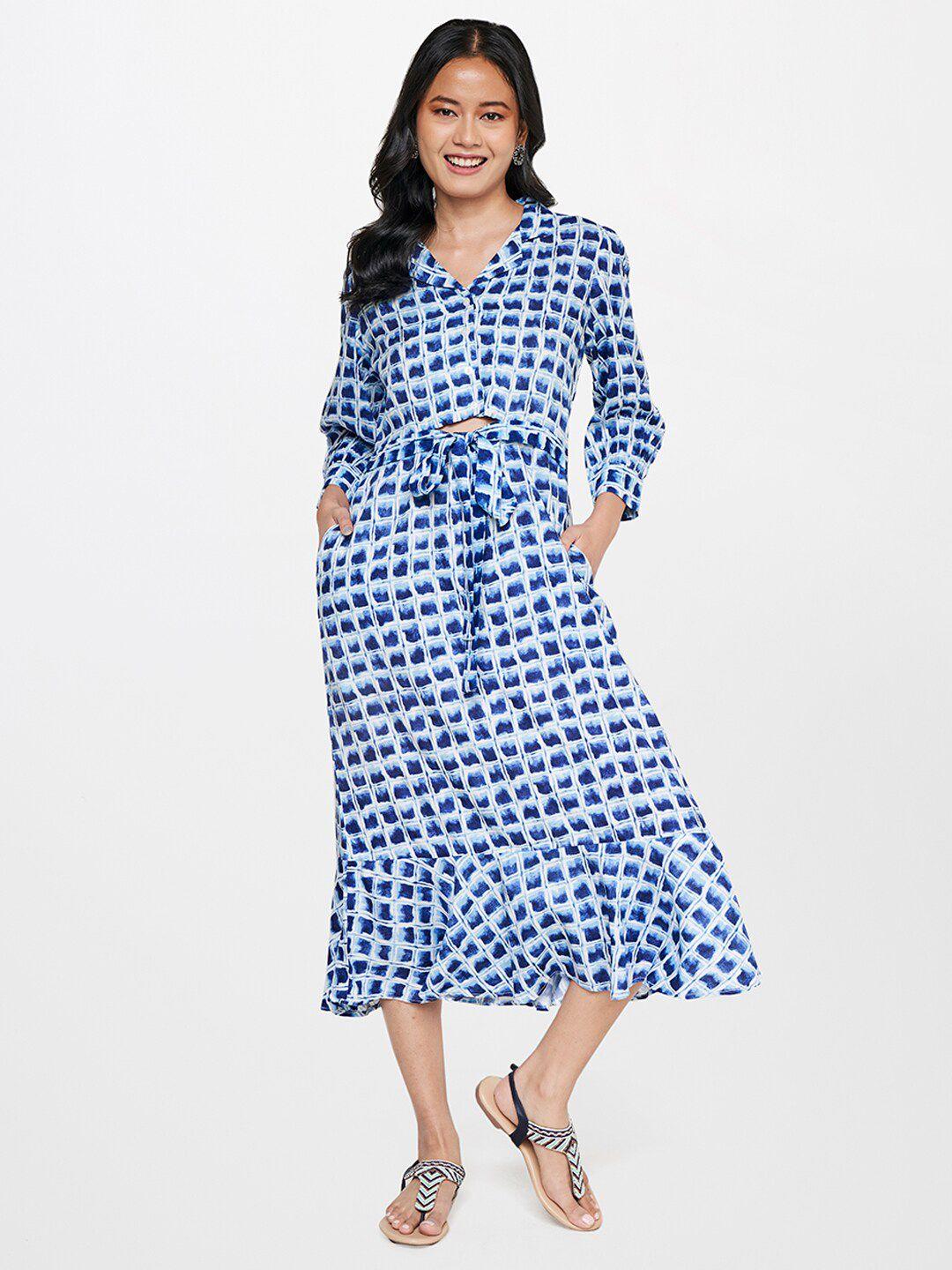 global-desi-blue-printed-midi-dress