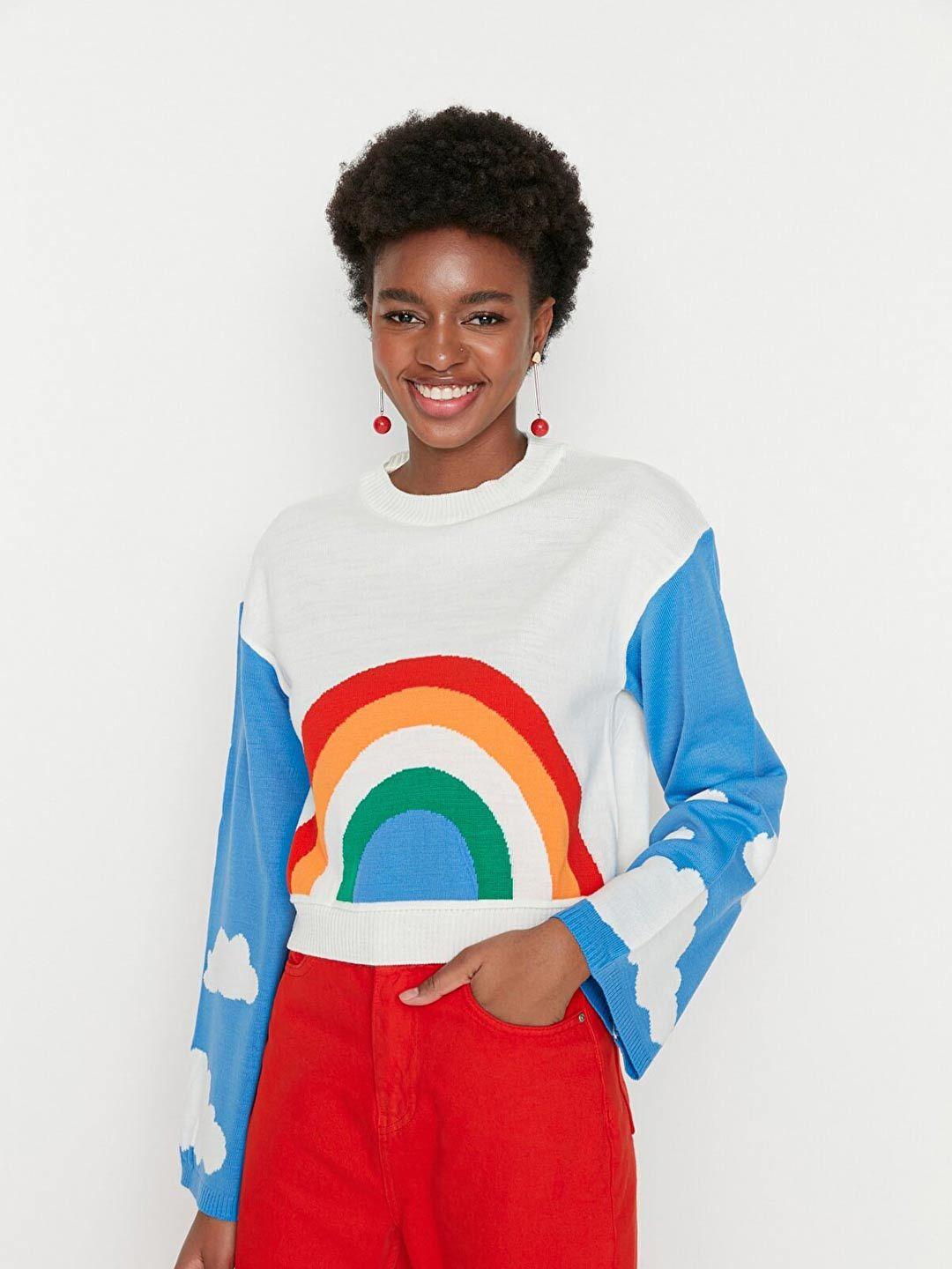 trendyol-women-off-white-&-blue-printed-acrylic-pullover