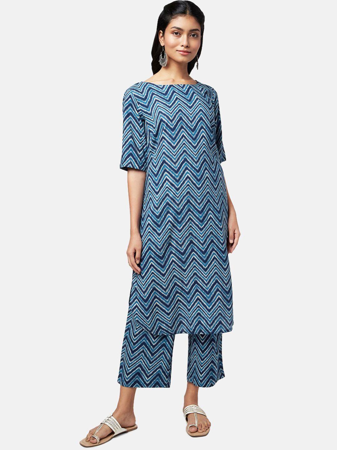 rangmanch-by-pantaloons-women-blue-printed-kurta-with-palazzos