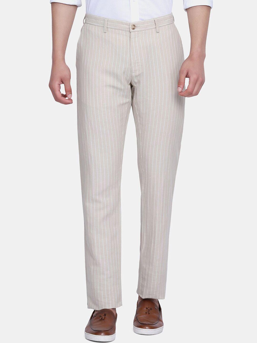 blackberrys-men-cream-coloured-striped-slim-fit-trousers