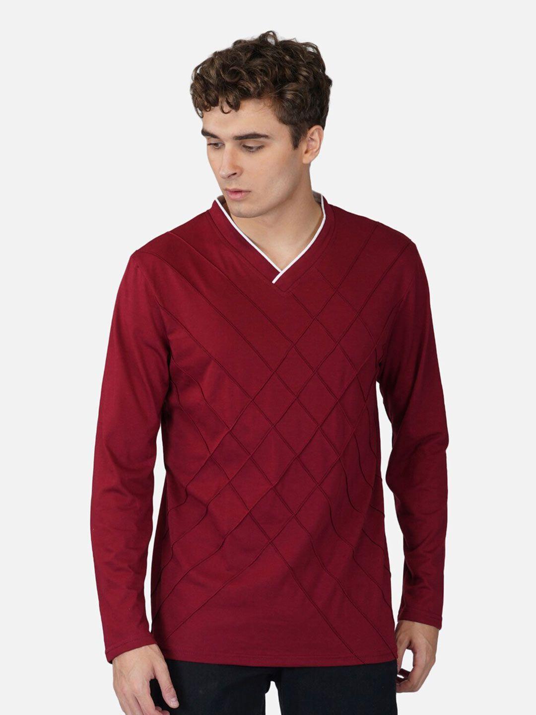clafoutis-men-maroon-solid-v-neck-cotton-t-shirt