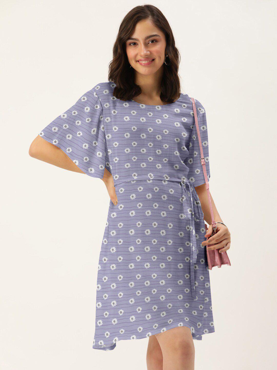 dressberry-women-lavender-&-white-floral-printed-a-line-dress
