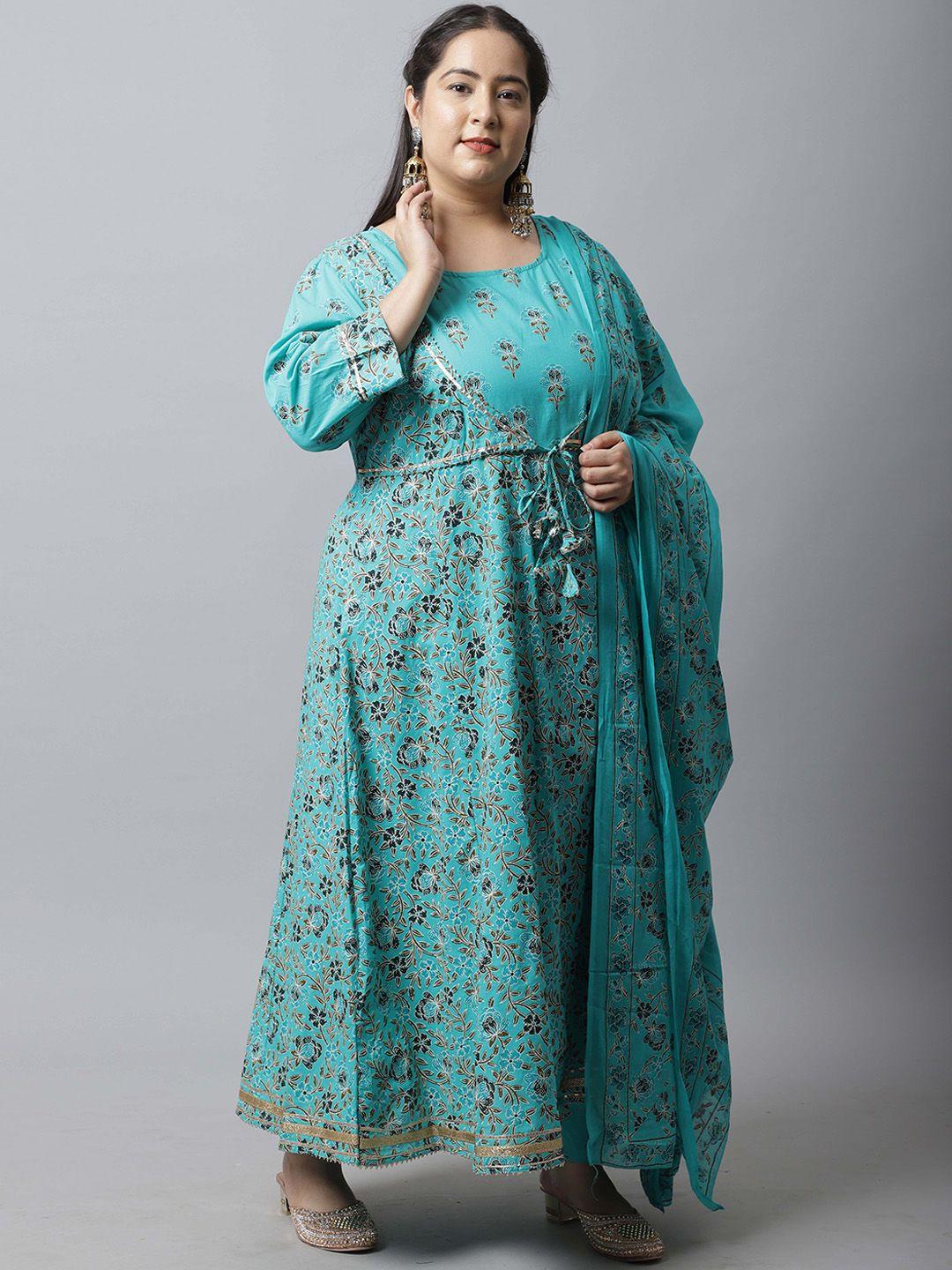 rajnandini-women-blue-floral-printed-gotta-patti-pure-cotton-kurta-with-trousers-&-with-dupatta