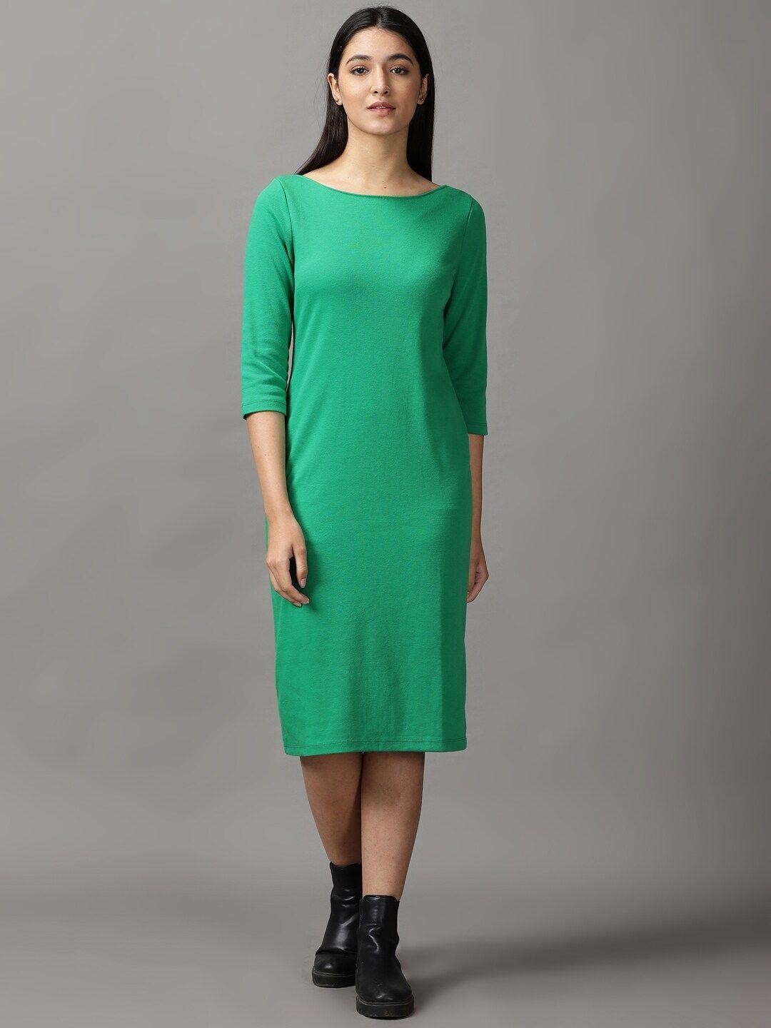 showoff-green-sheath-cotton-midi-dress