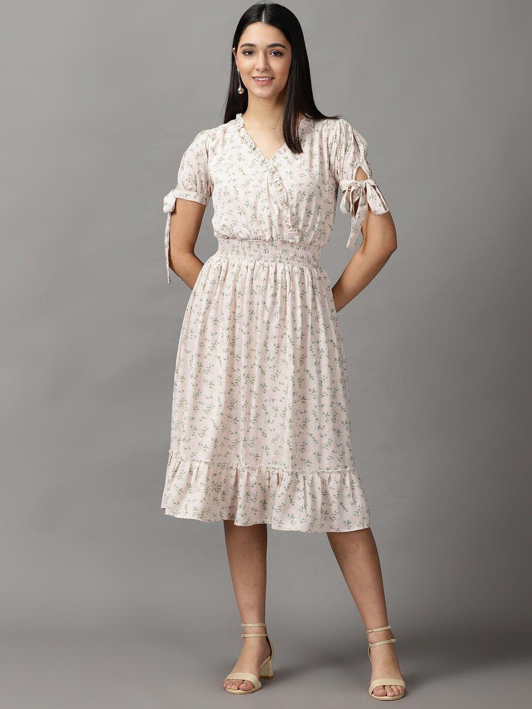 showoff-women-cream-coloured-chiffon-a-line-dress