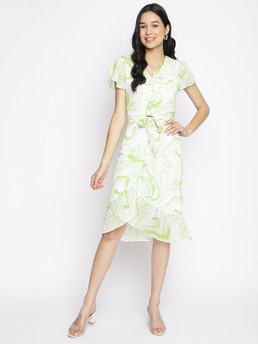 latin-quarters-green-&-white-abstract-printed-a-line-dress