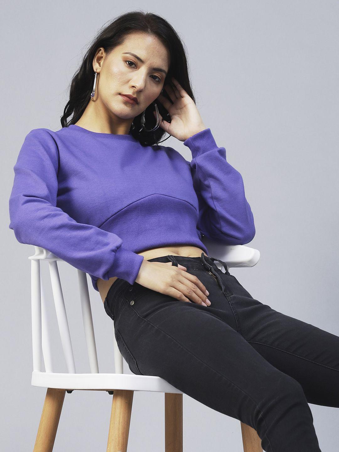 rigo-women-purple-round-neck-crop-fleece-sweatshirt