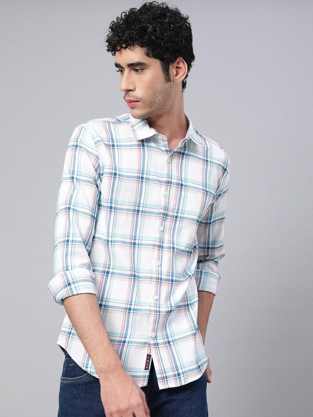 veirdo-men-off-white-tartan-checks-printed-casual-cotton-shirt