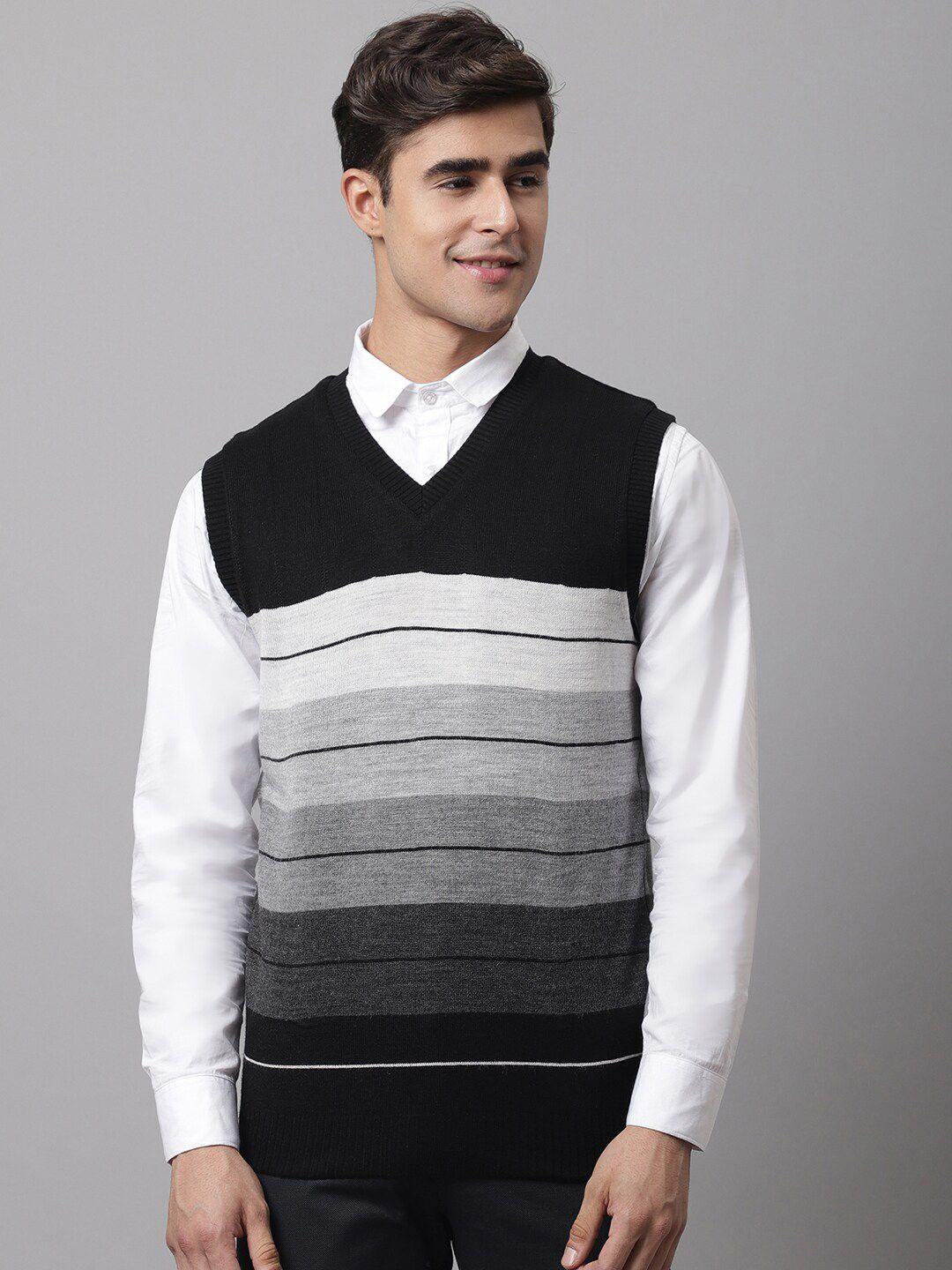 cantabil-men-black-&-white-striped-sweater-vest