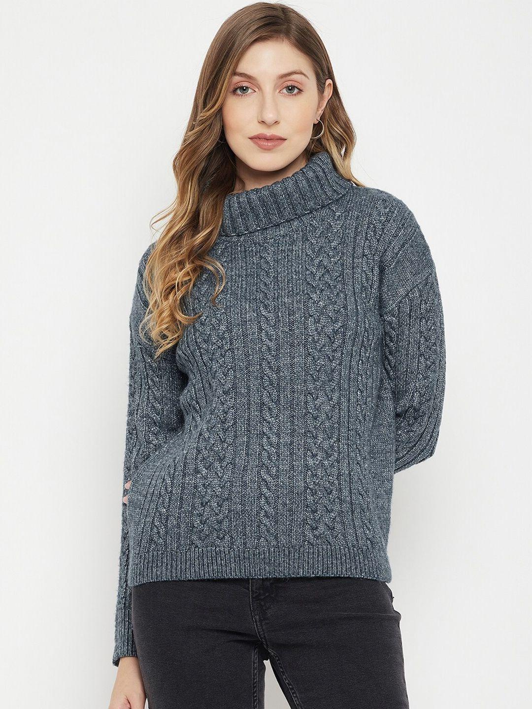 madame-women-grey-acrylic-cable-knit-pullover