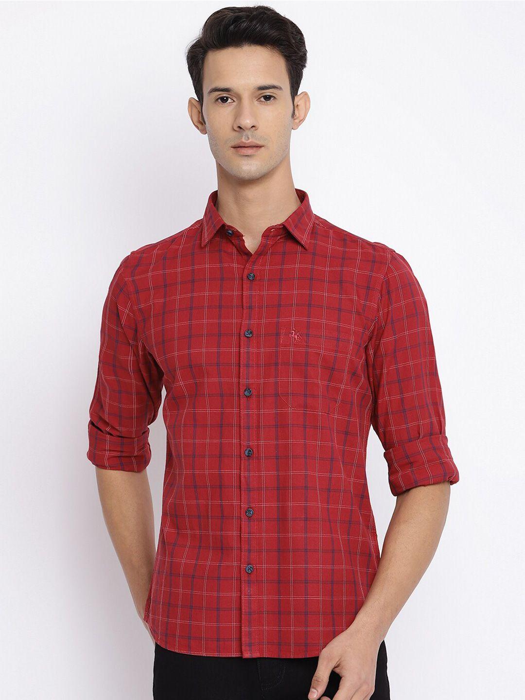 cantabil-men-maroon-tartan-checked-cotton-casual-shirt