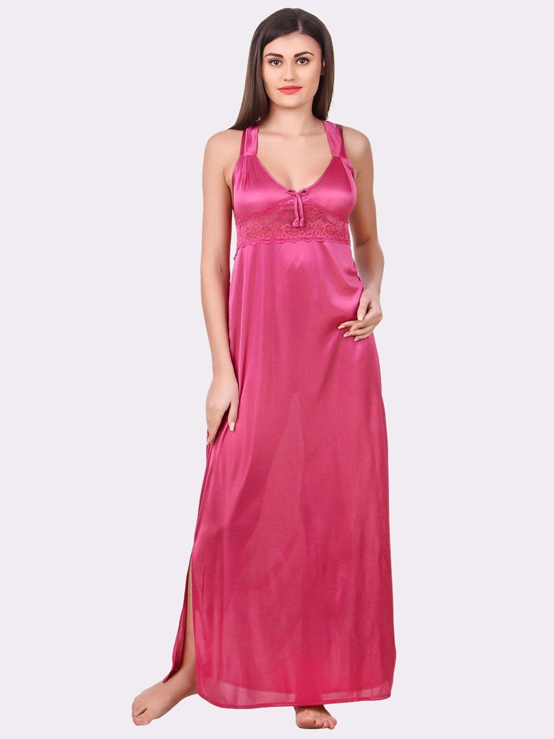 fasense-pink-solid-maxi-nightdress