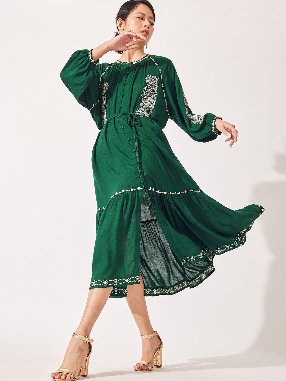 the-label-life-green-floral-embroidered-midi-dress