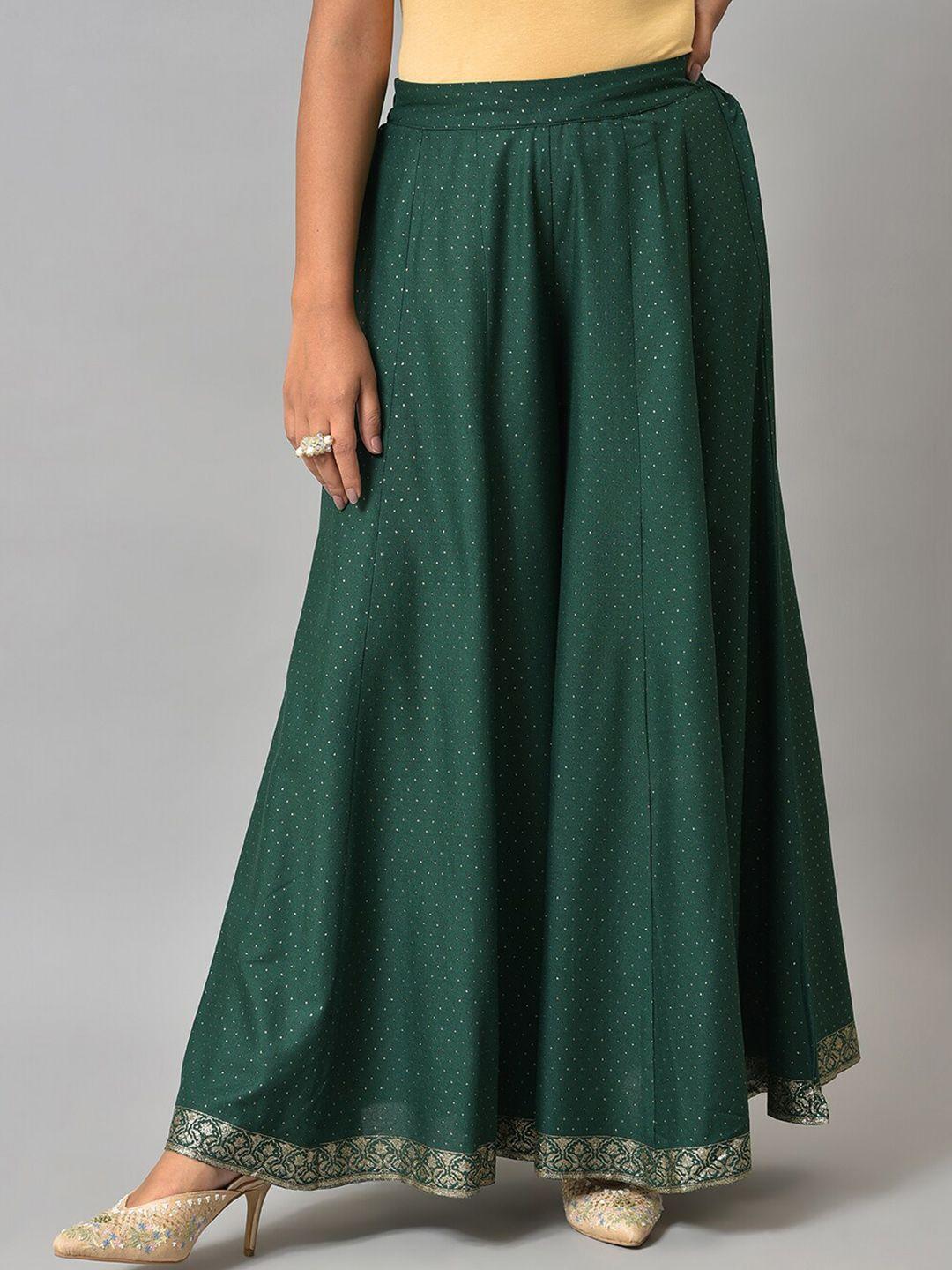 w-women-green-printed-skirt
