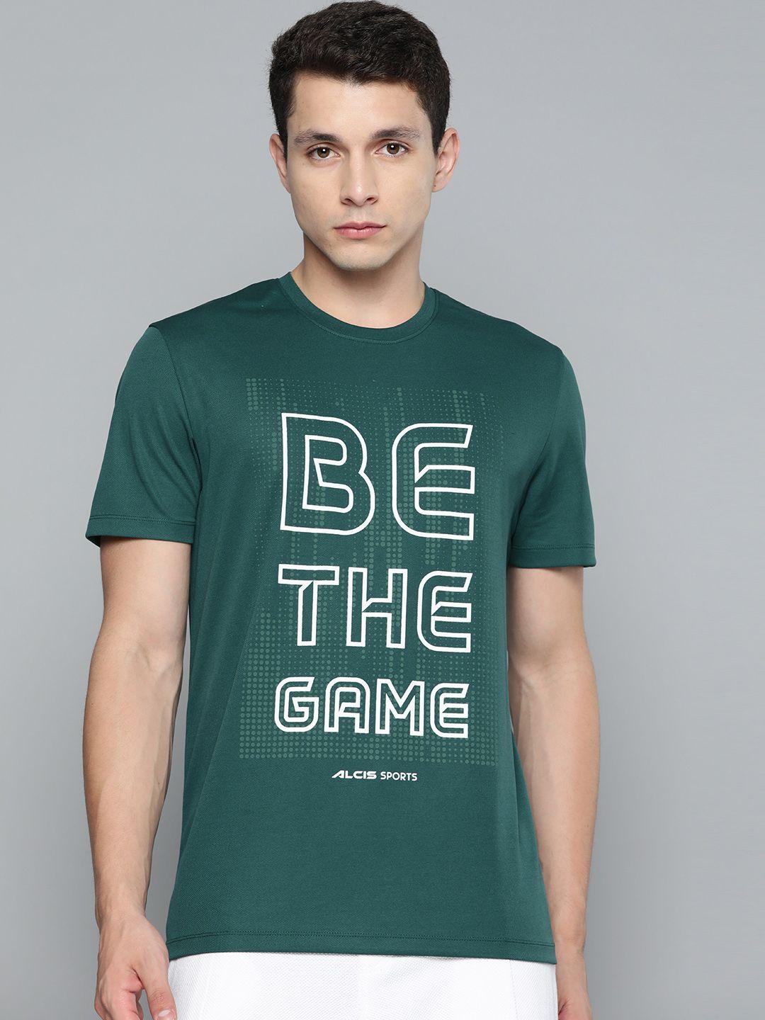 alcis-men-green-typography-printed-slim-fit-t-shirt