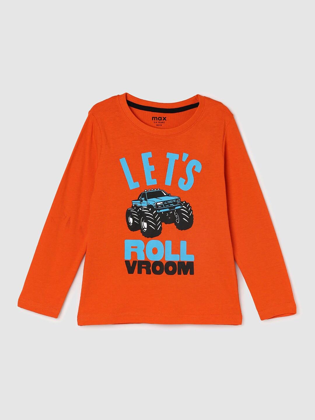 max-boys-orange-typography-printed-applique-cotton-t-shirt
