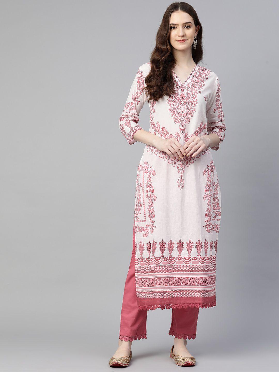 readiprint-fashions-women-white-floral-printed-mirror-work-pure-cotton-kurta-with-trousers