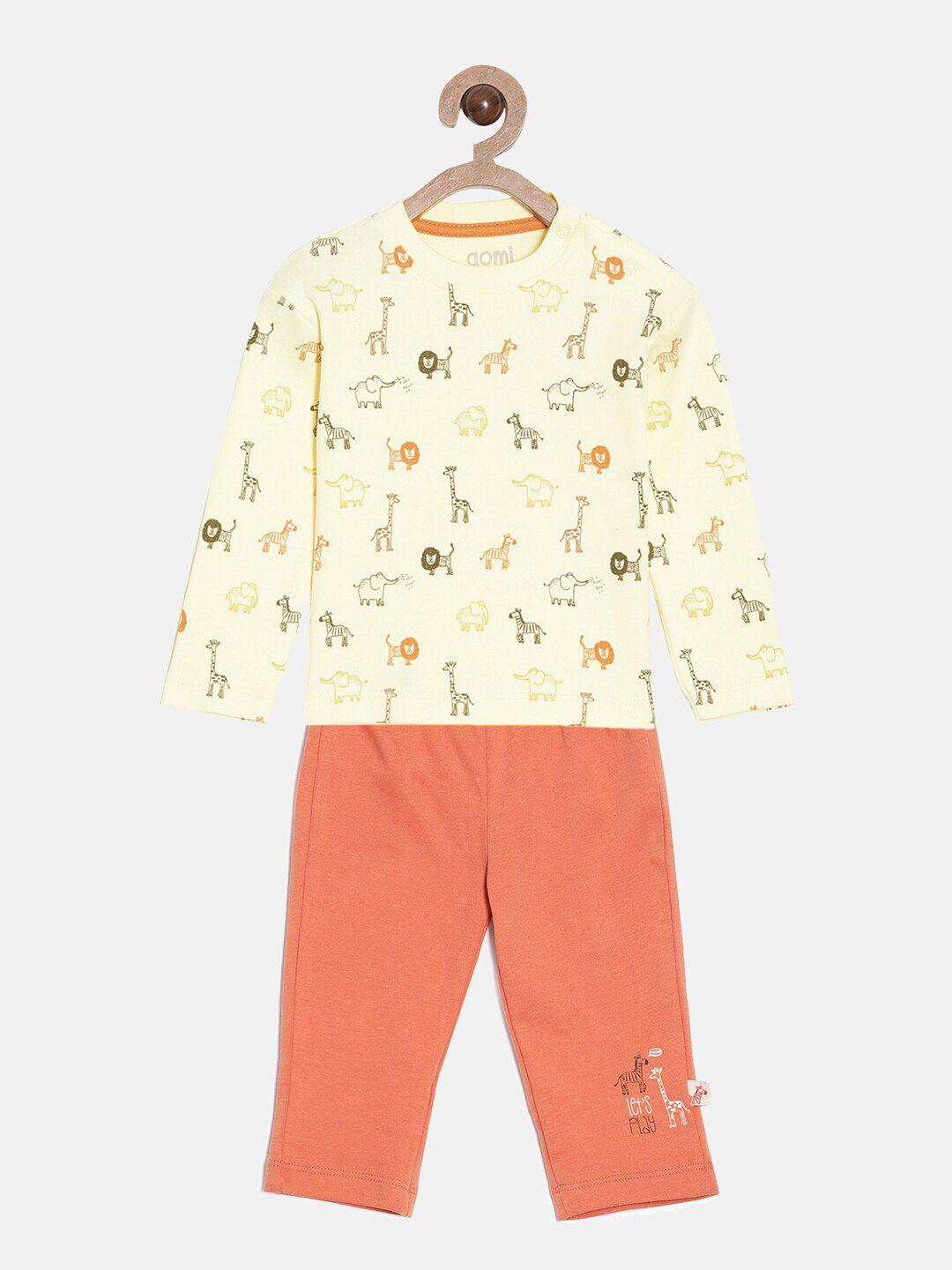 aomi-boys-mustard-&-peach-coloured-printed-t-shirt-with-pyjama-set