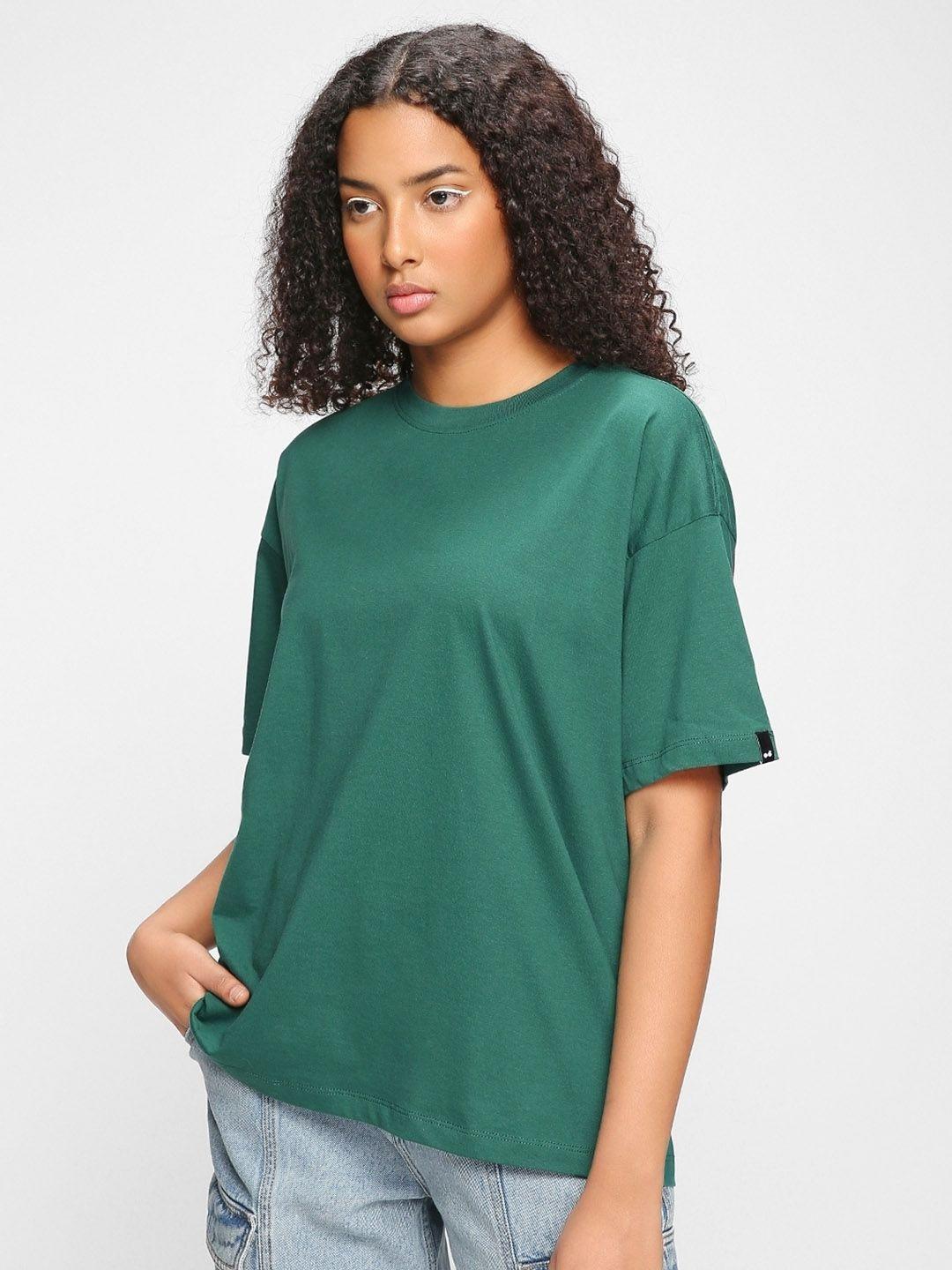 bewakoof-women-green-drop-shoulder-sleeves-cottont-shirt