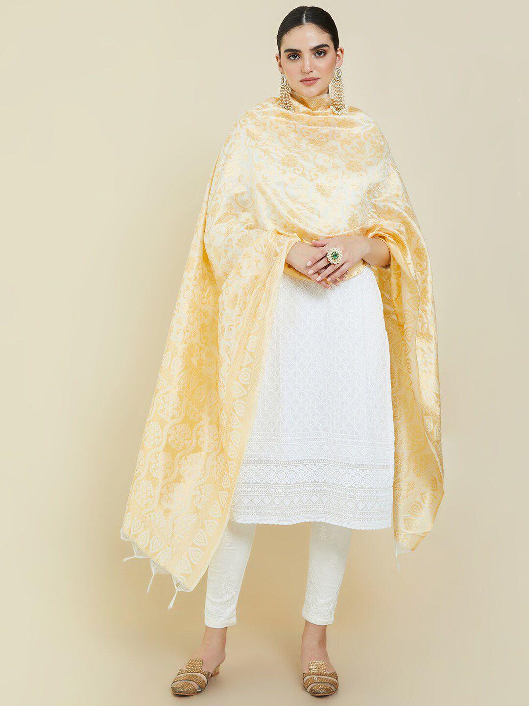 soch-women-off-white-&-gold-toned-ethnic-motifs-woven-design-dupatta