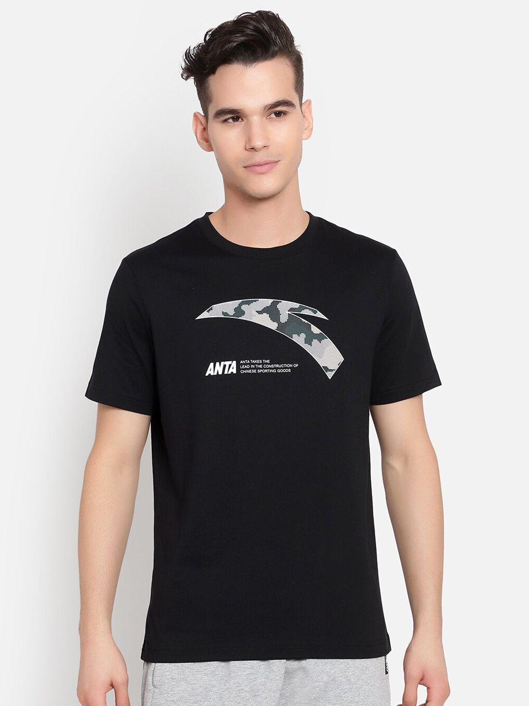 anta-men-black-typography-printed-cotton-t-shirt