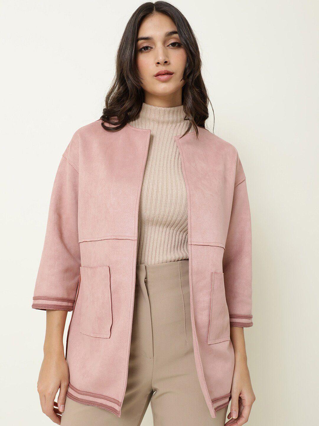 rareism-women-pink-longline-open-front-jacket