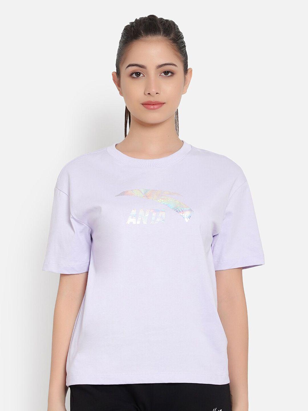 anta-women-white-typography-printed-cotton-t-shirt