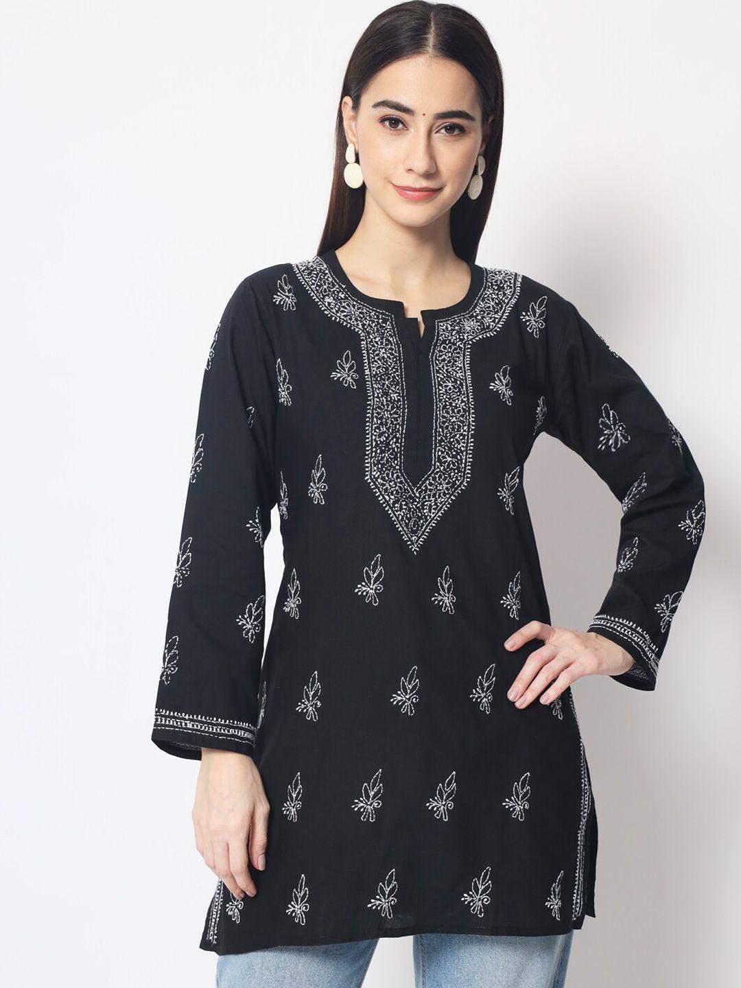 paramount-chikan-black-ethnic-motifs-embroidered-chikankari-pure-cotton-kurti