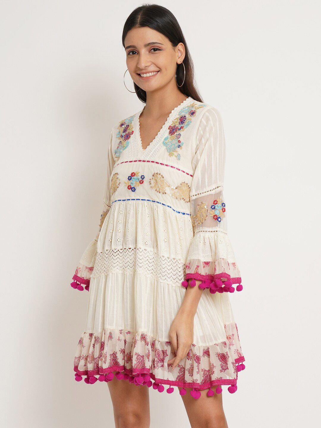ix-impression-pink-&-beige-floral-embroidered-cotton-dress