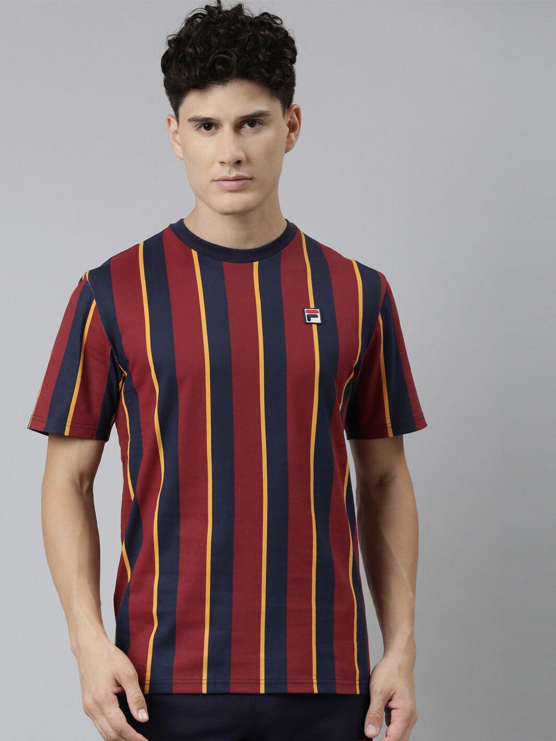 fila-men-maroon-&-black-striped-round-neck-organic-cotton-t-shirt