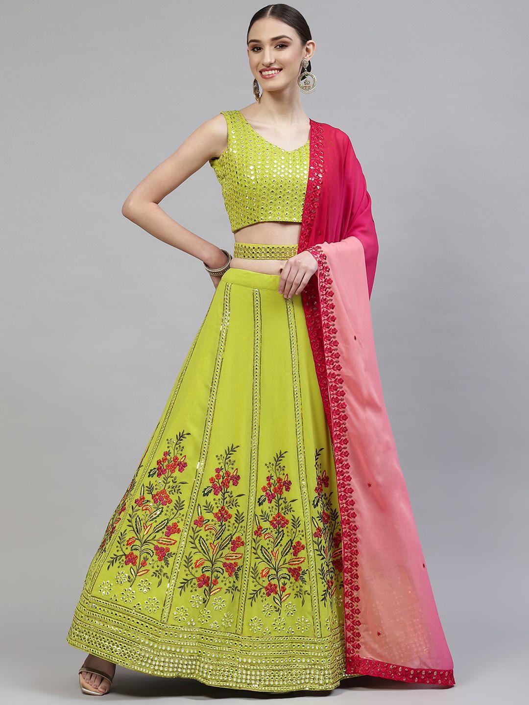 shubhkala-lime-green-embroidered-semi-stitched-lehenga-&-blouse-with-dupatta
