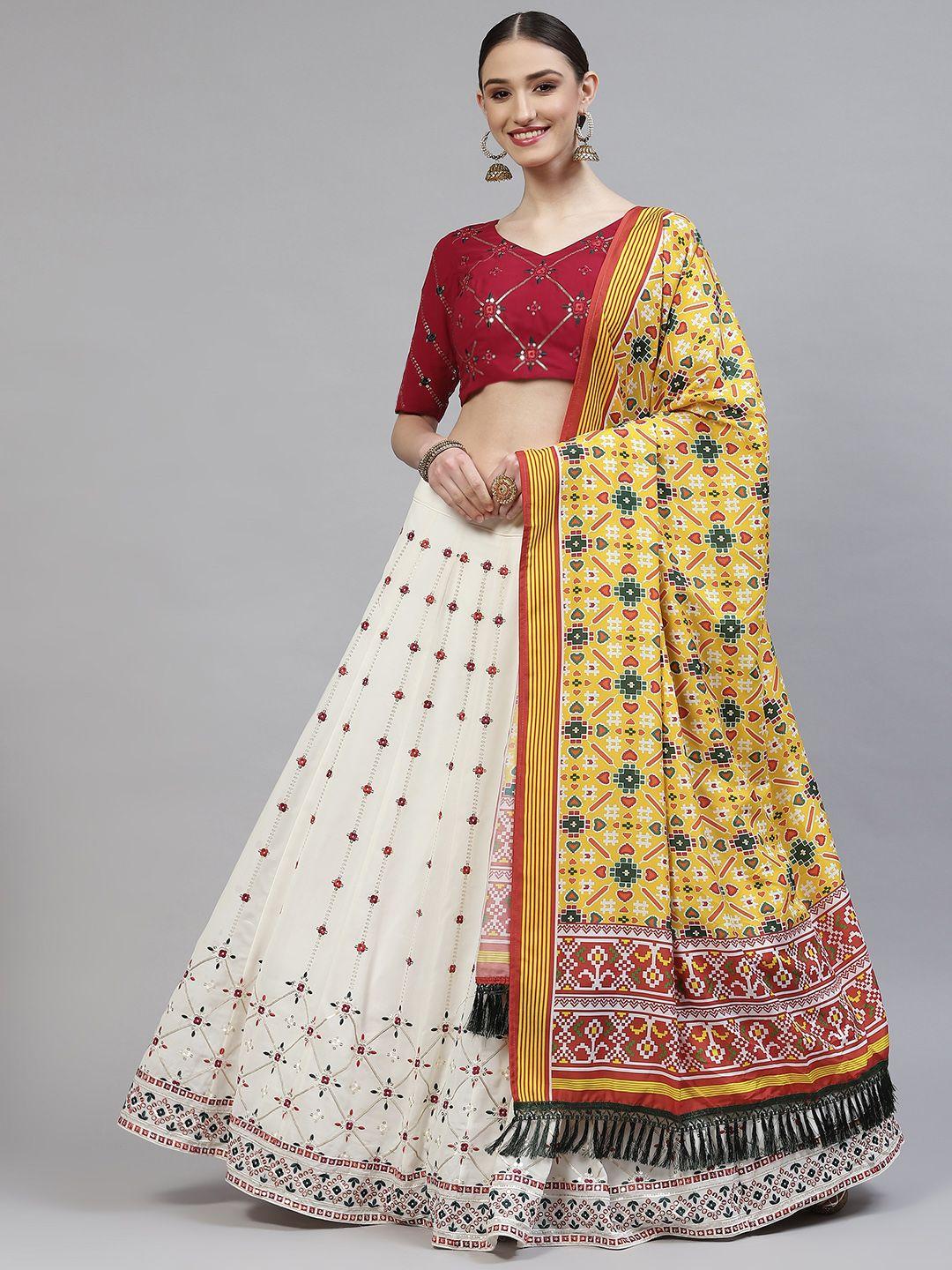 shubhkala-white-&-red-embroidered-sequinned-semi-stitched-lehenga-&-blouse-with-dupatta
