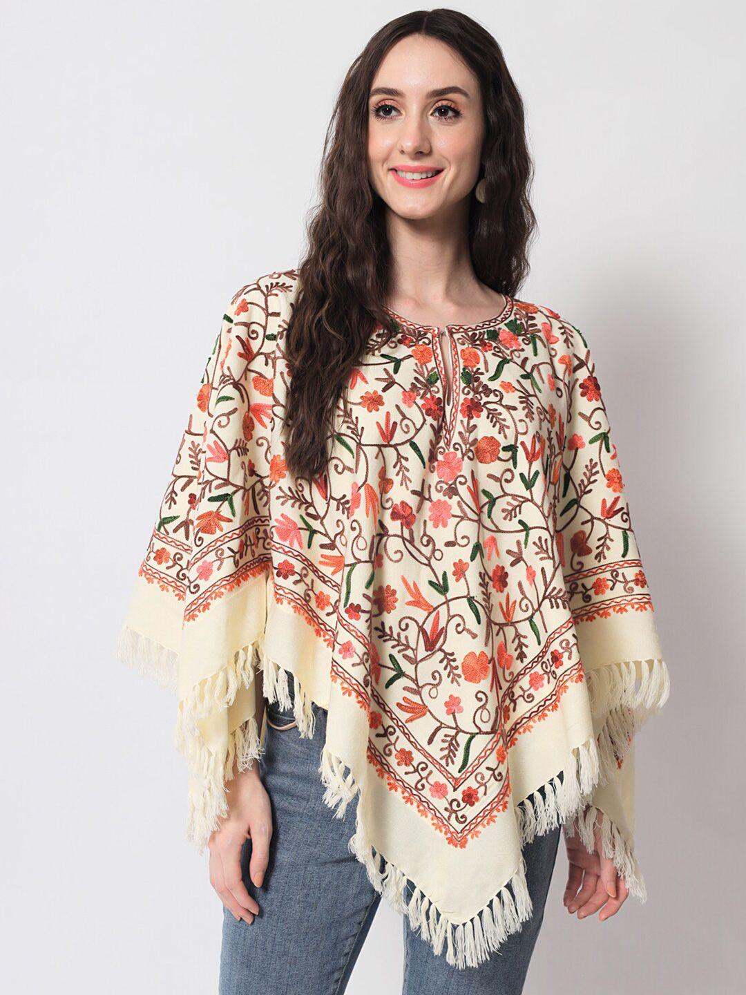 zamour-women-white-&-red-floral-embroidered-kashmiri-poncho