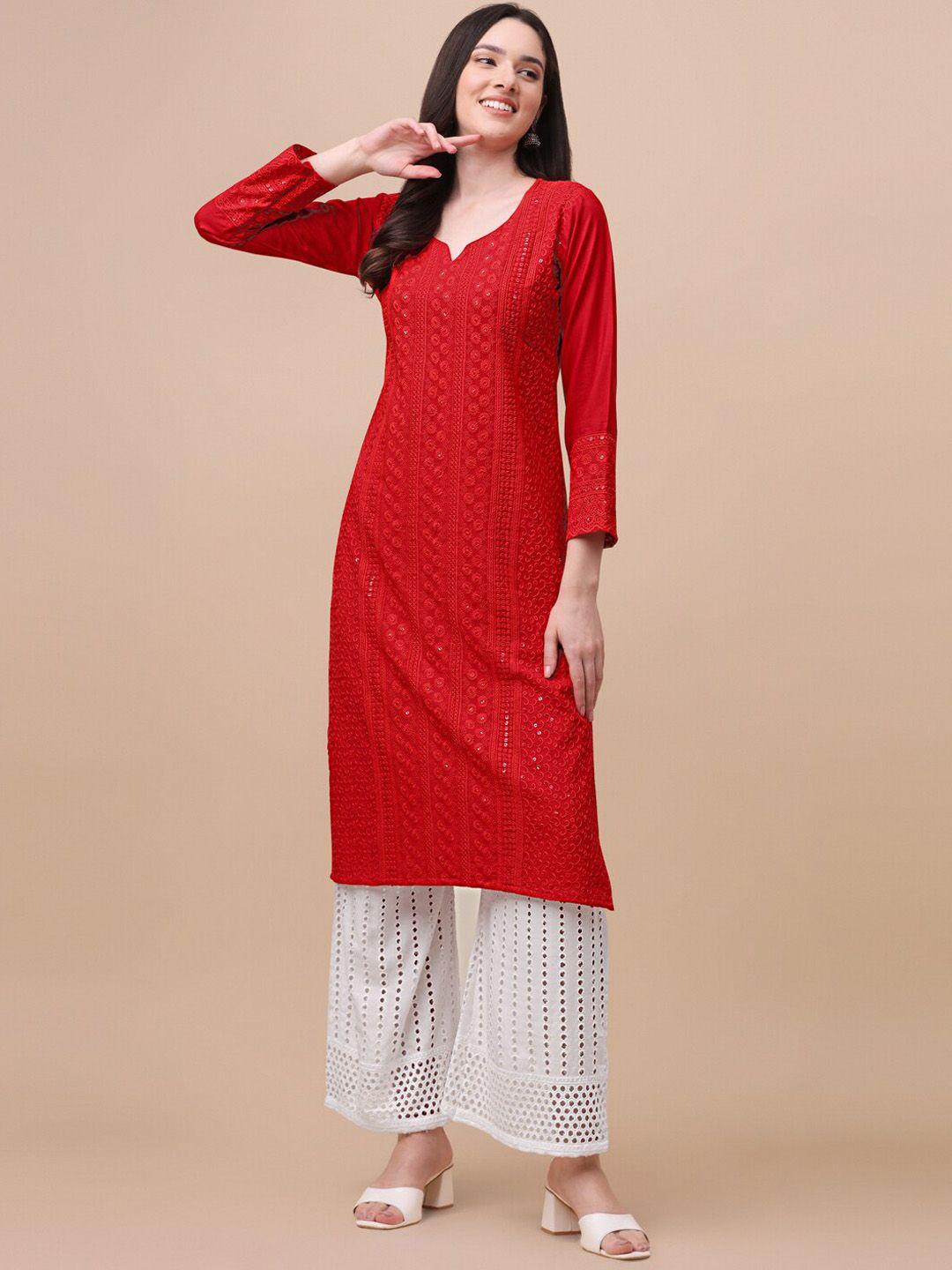 gufrina-women-red-&-white-floral-embroidered-chikankari-kurta-with-palazzos