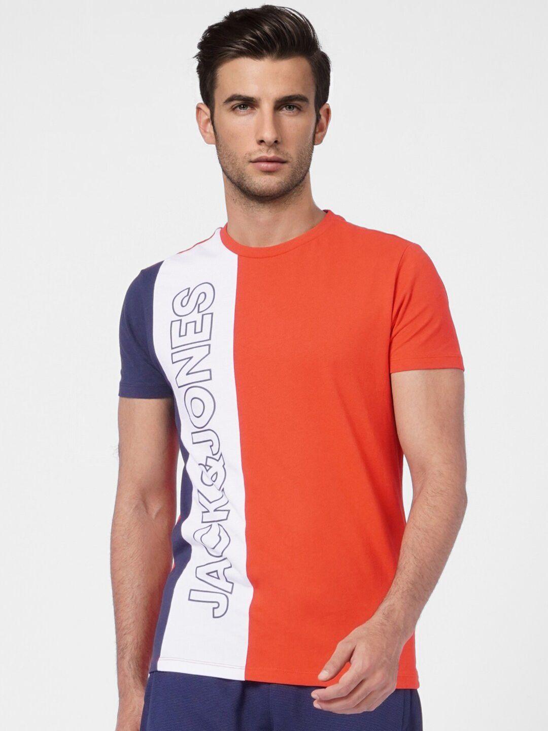 jack-&-jones-men-orange-&-white-colourblocked-cotton-t-shirt