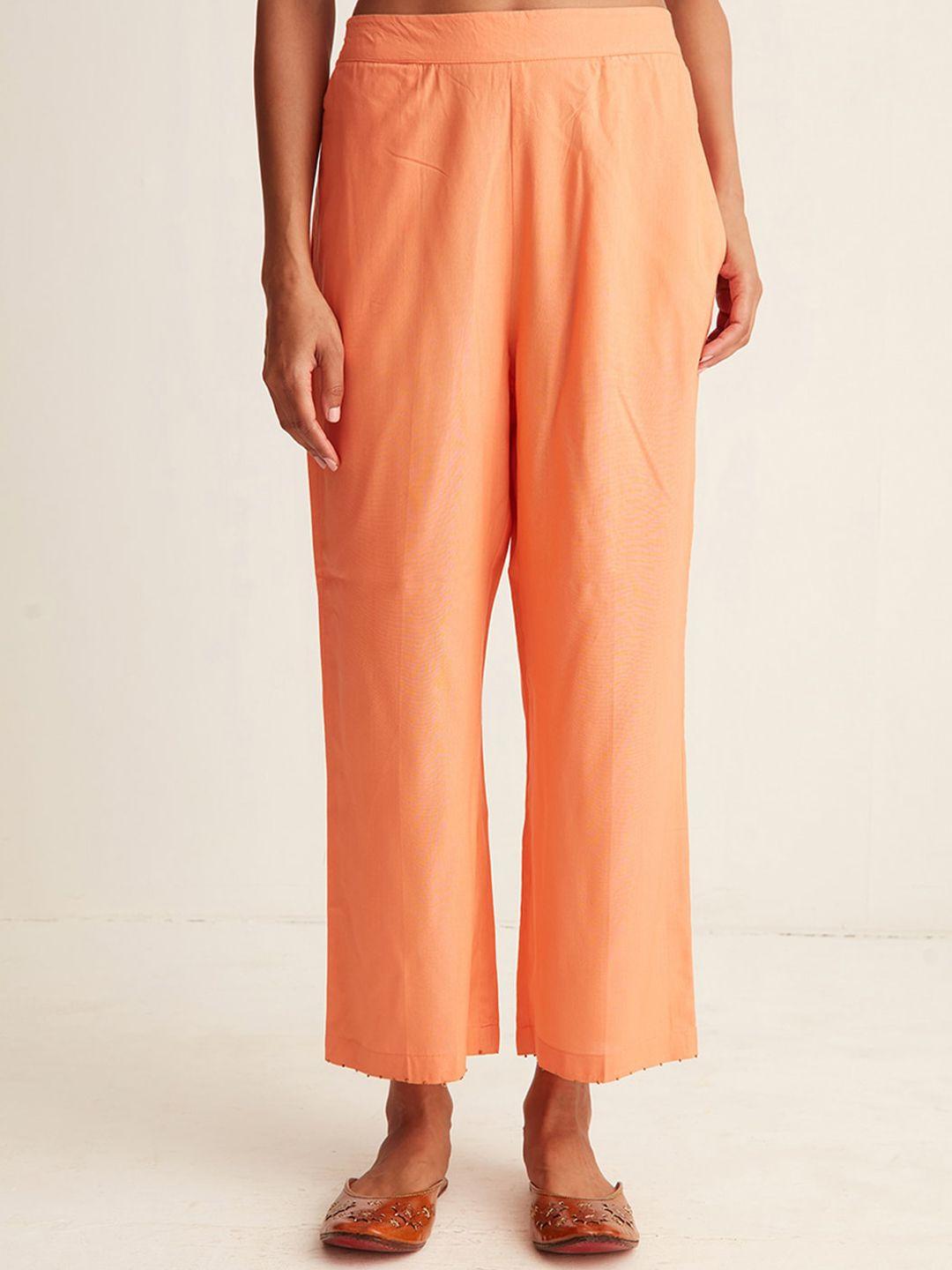 ancestry-women-orange-solid-silk-cropped-parallel-trousers