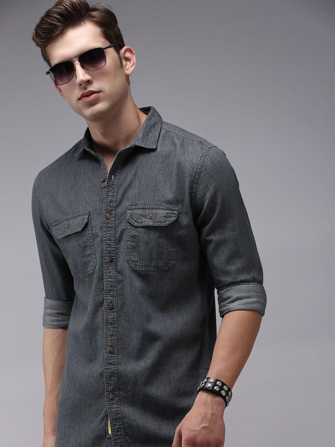 showoff-men-grey-classic-cotton-casual-shirt