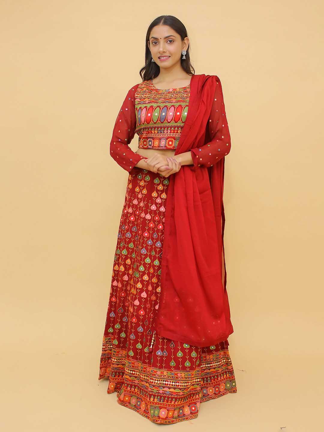 fusionic-red-&-gold-toned-embroidered-semi-stitched-lehenga-&-unstitched-blouse-with-dupatta