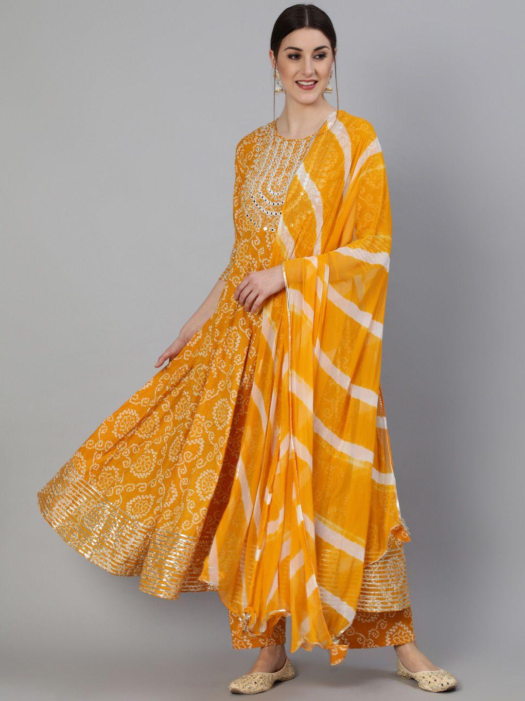 kimayra-women-mustard-yellow-bandhani-printed-mirror-work-pure-cotton-kurta-with-palazzos-&-with-dupatta