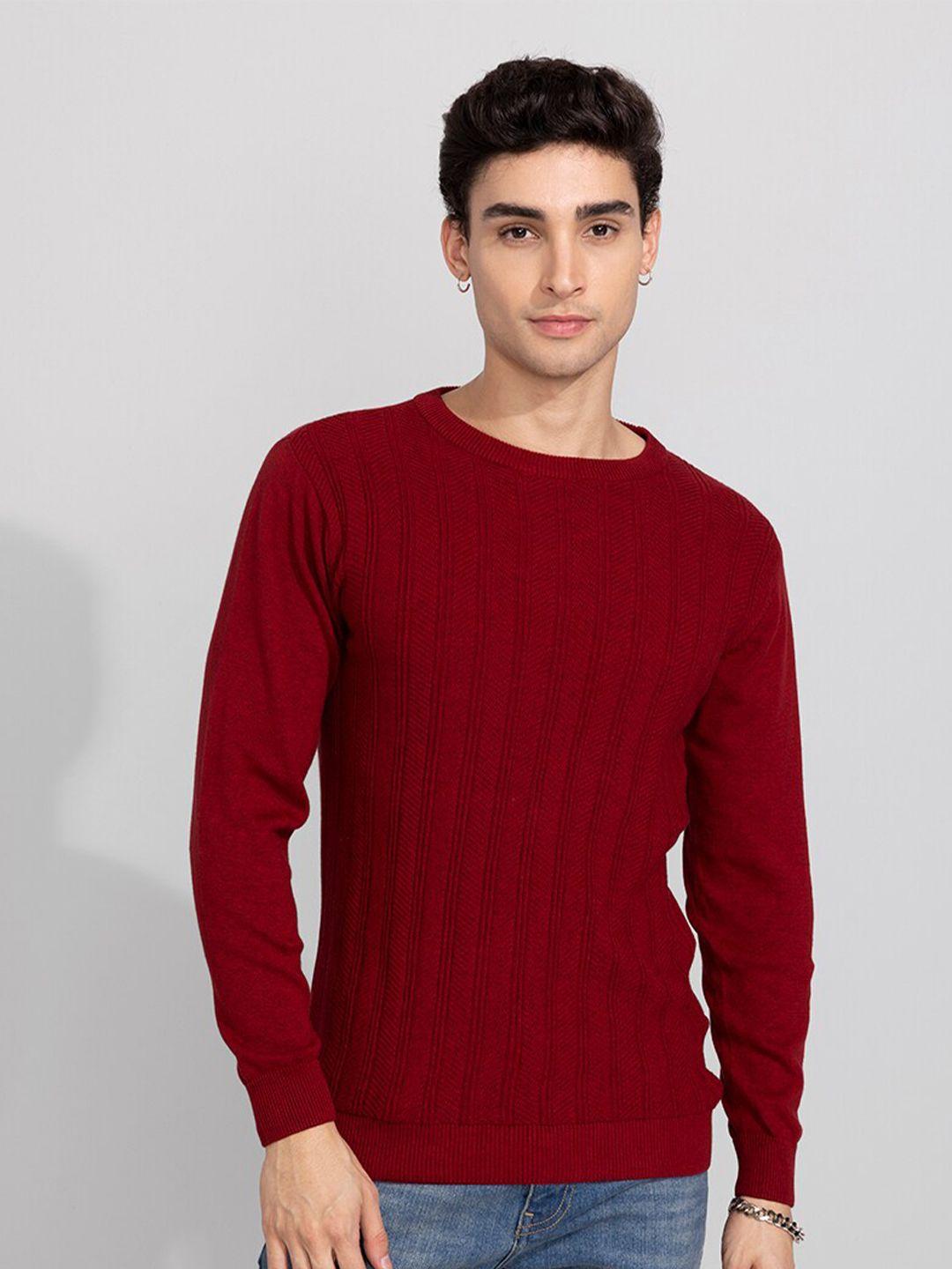 snitch-men-red-self-design-cotton-pullover-sweater