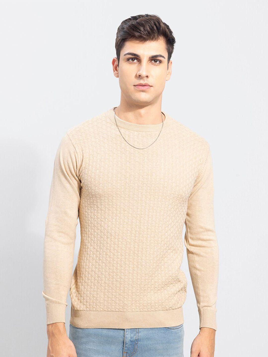 snitch-men-beige-self-design-cotton-pullover-sweater