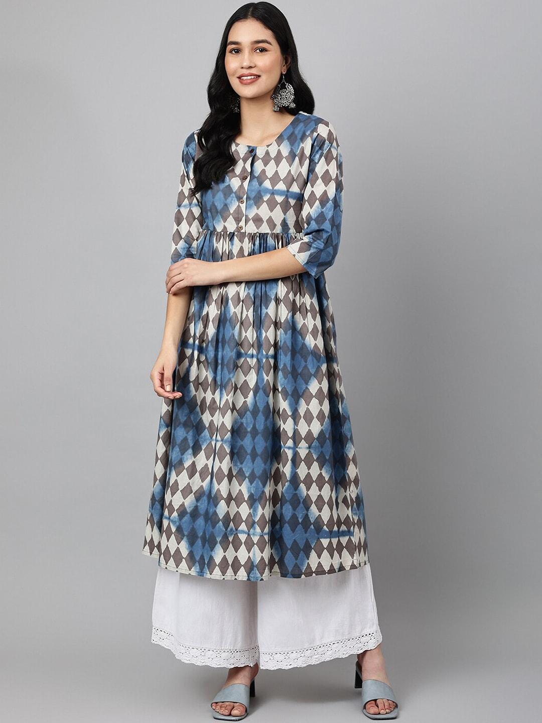 ashlee-women-beige-&-blue-printed-cotton-kurta