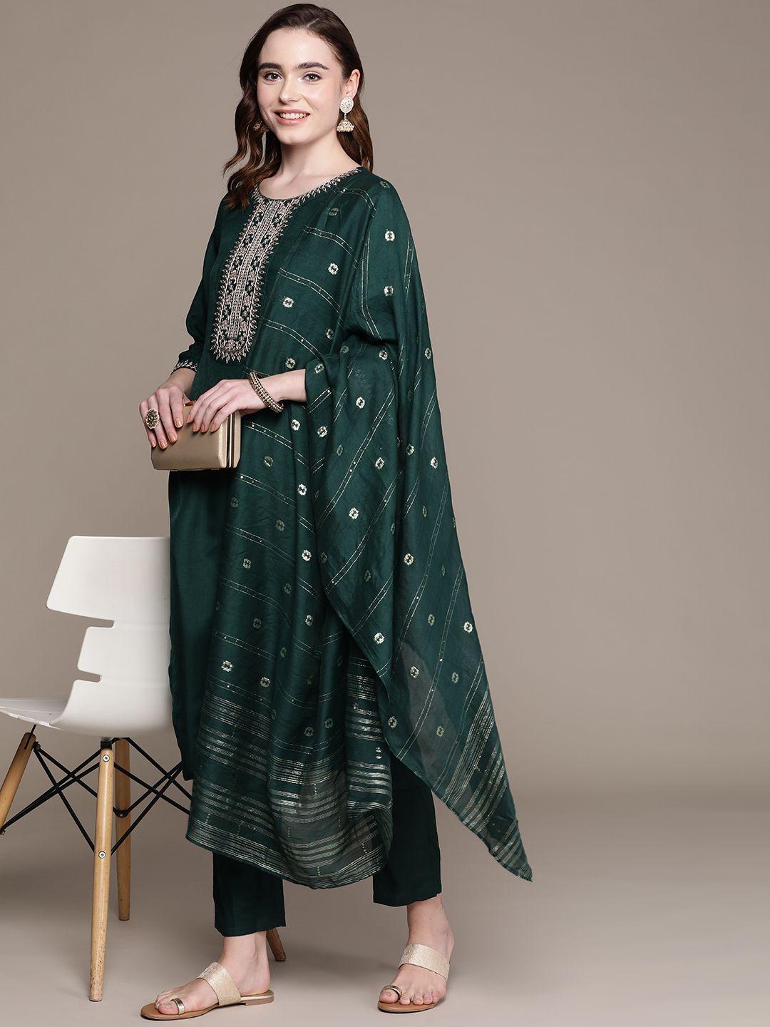 anubhutee-women-green-ethnic-motifs-embroidered-thread-work-kurta-with-trousers-&-with-dupatta