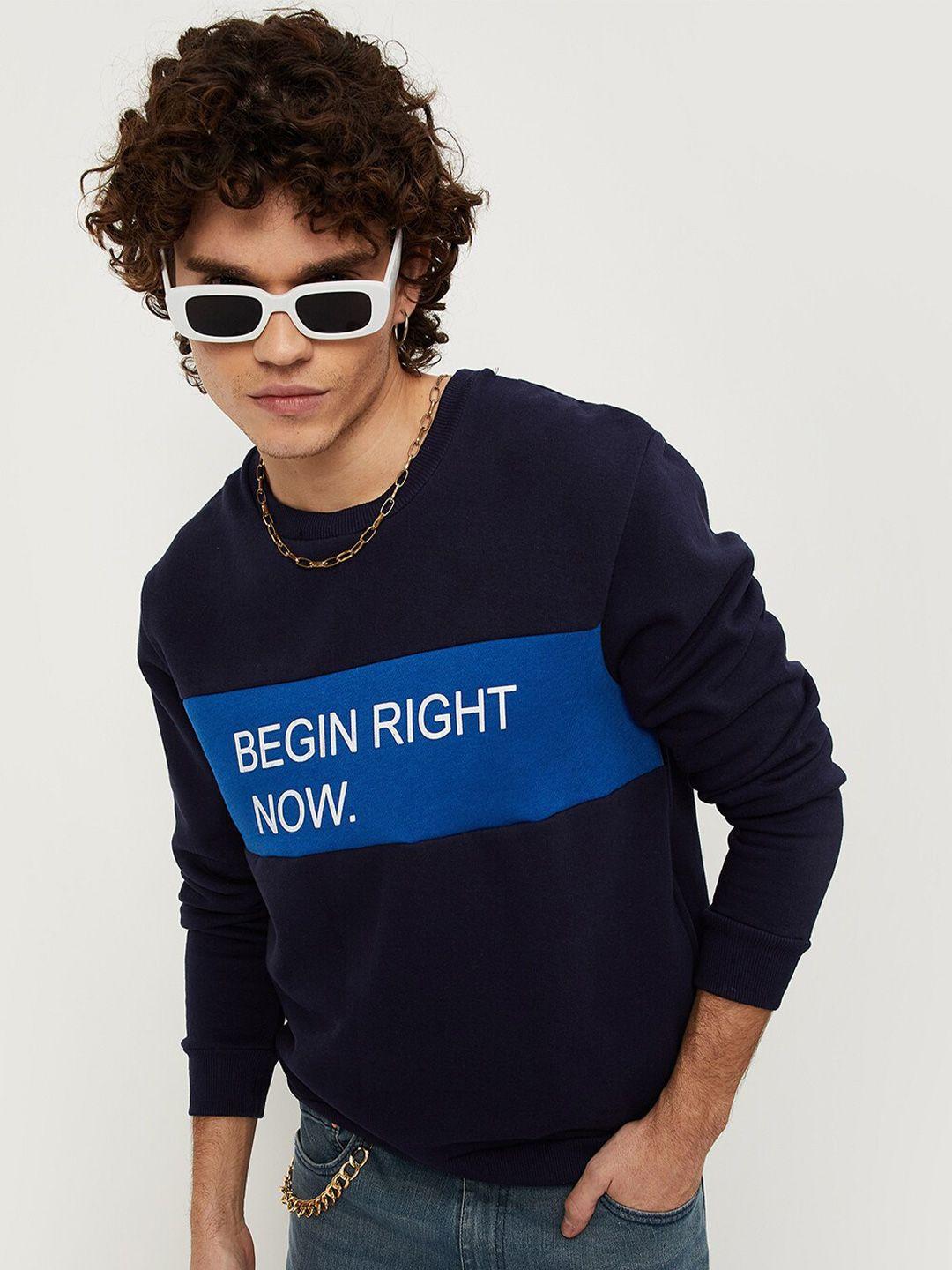 max-men-navy-blue-printed-hooded-pullover-cotton-sweatshirt
