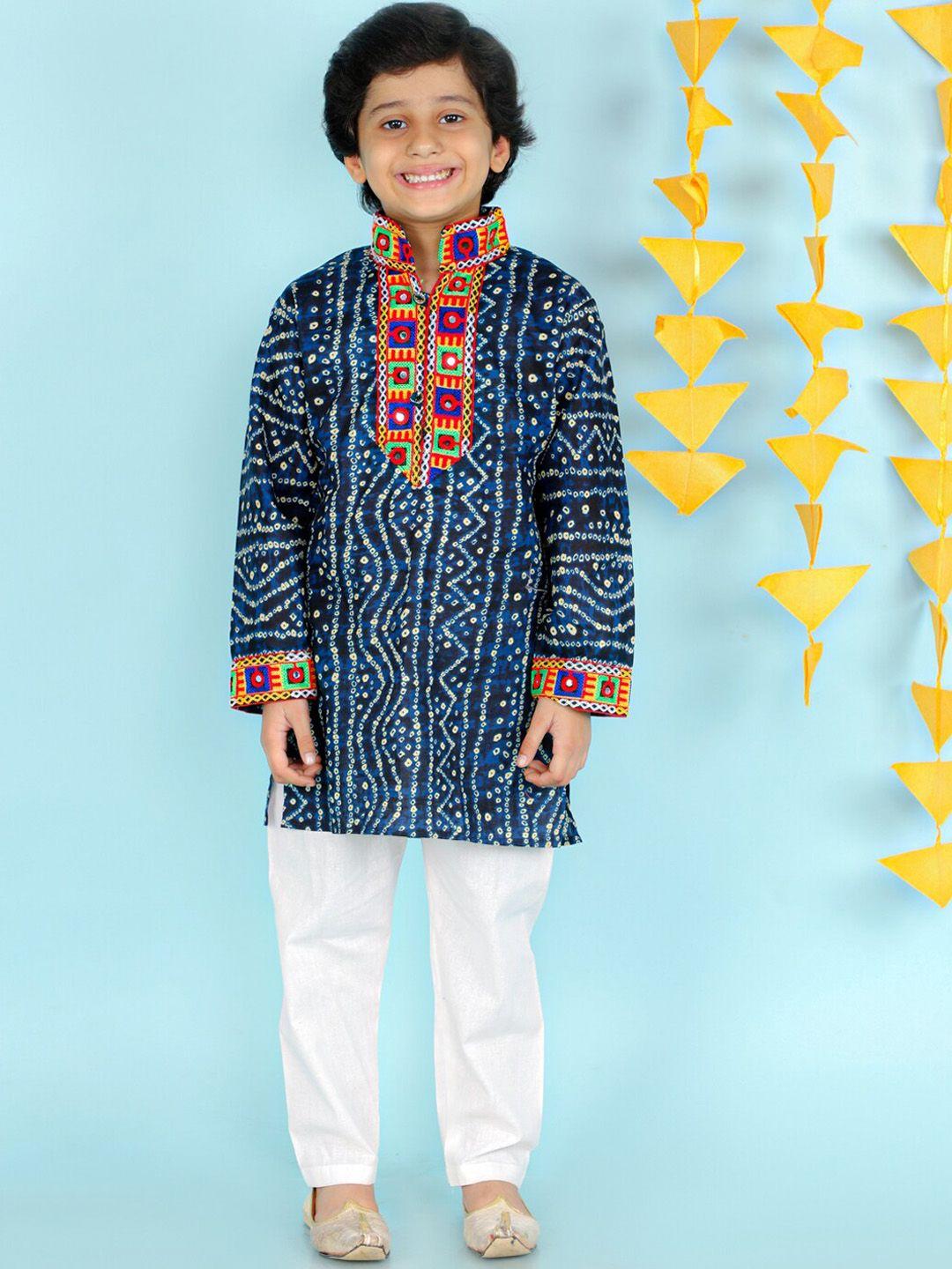 kid1-boys-blue-ethnic-motifs-printed-thread-work-pure-cotton-kurta-with-pyjamas