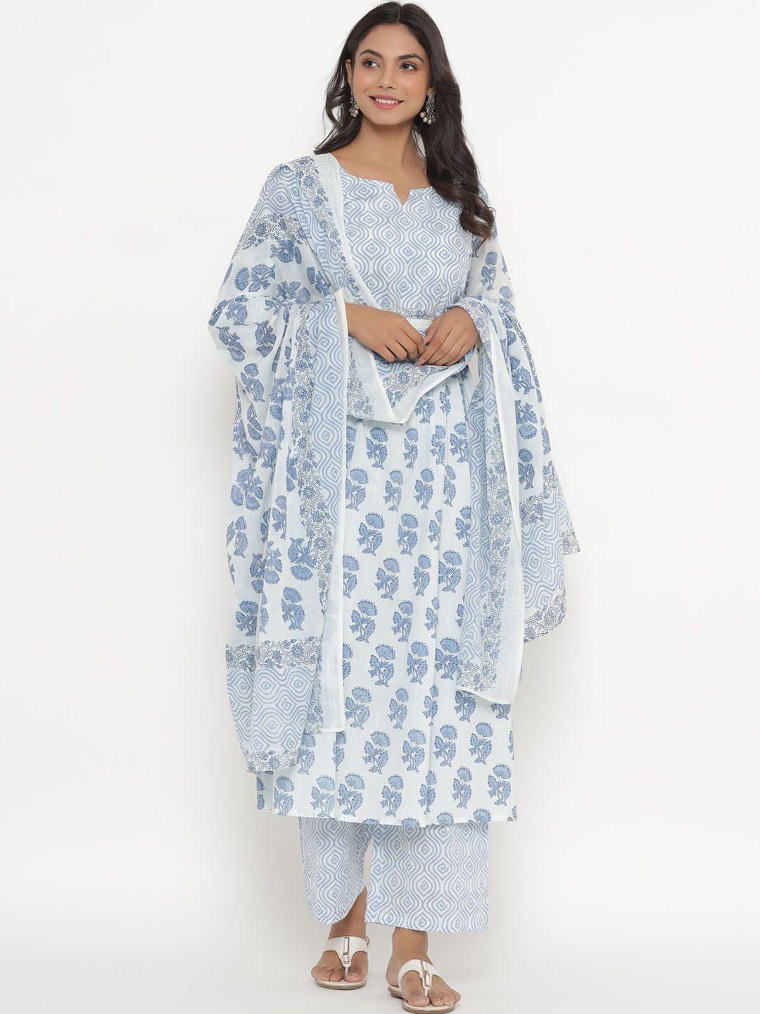 do-dhaage-women-blue-floral-printed-empire-pure-cotton-kurta-with-trousers-&-with-dupatta